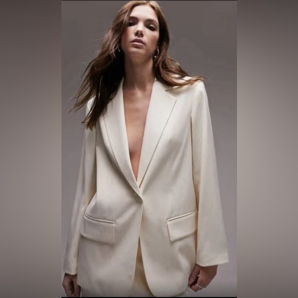 New womens off white Sz L tailored dress don/up business 1 button blazer jacket - Picture 1 of 10